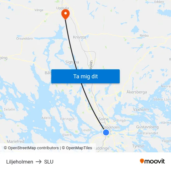 Liljeholmen to SLU map