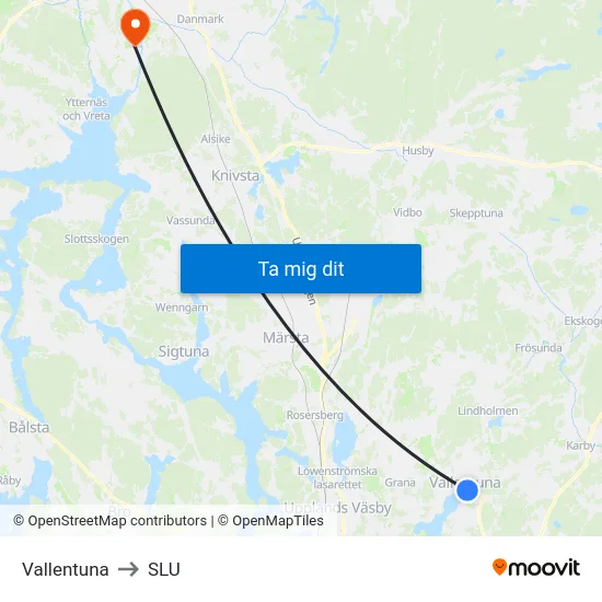 Vallentuna to SLU map