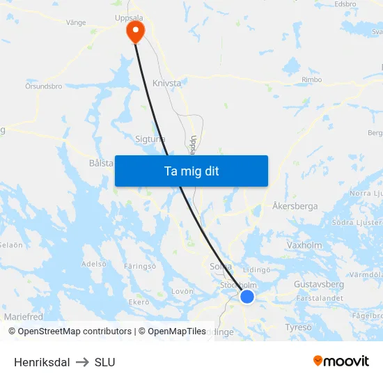 Henriksdal to SLU map