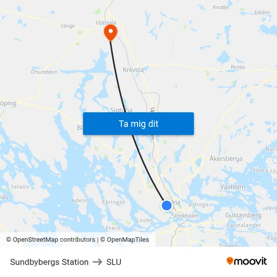 Sundbybergs Station to SLU map