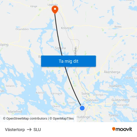 Västertorp to SLU map