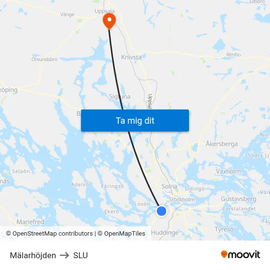 Mälarhöjden to SLU map