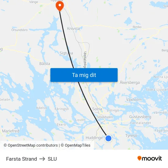 Farsta Strand to SLU map