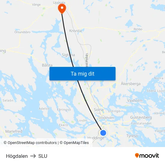 Högdalen to SLU map