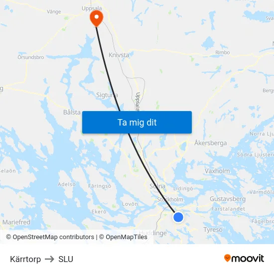 Kärrtorp to SLU map