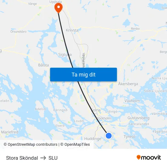 Stora Sköndal to SLU map