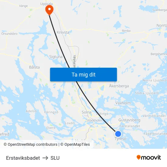 Erstaviksbadet to SLU map