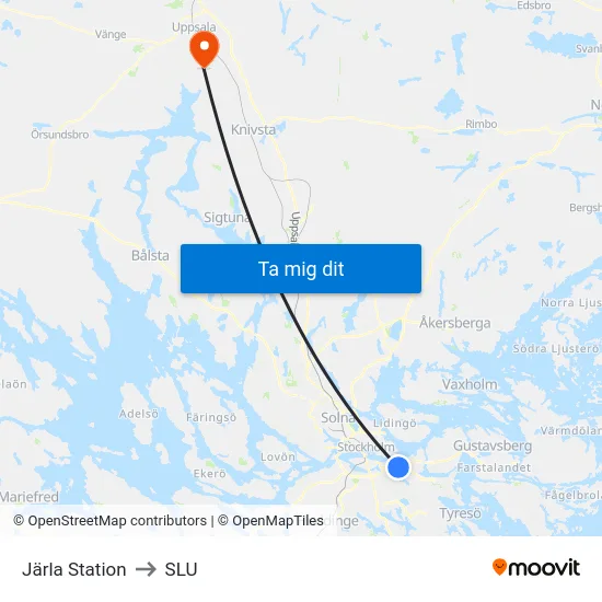 Järla Station to SLU map