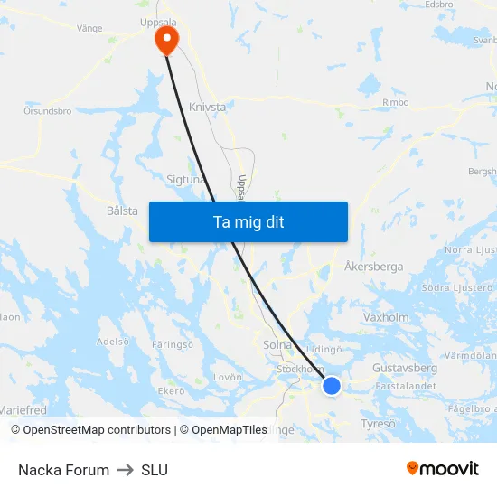 Nacka Forum to SLU map