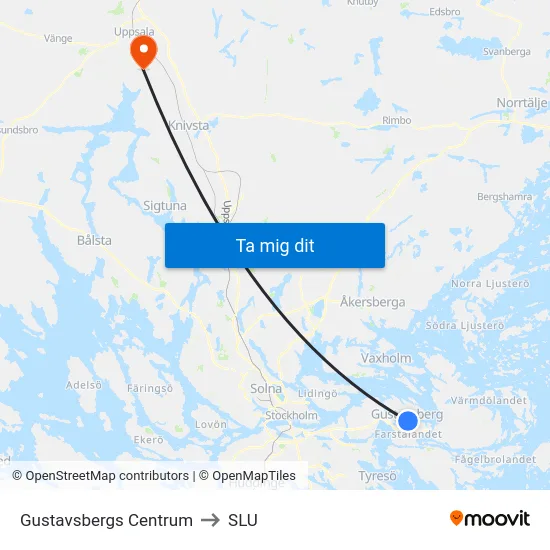 Gustavsbergs Centrum to SLU map