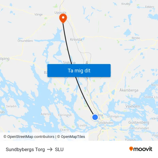 Sundbybergs Torg to SLU map