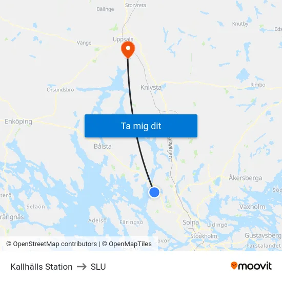 Kallhälls Station to SLU map