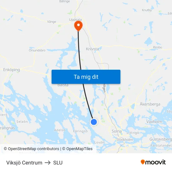 Viksjö Centrum to SLU map