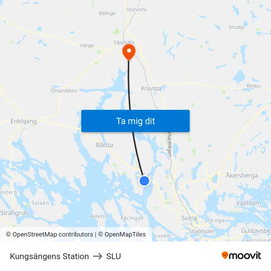 Kungsängens Station to SLU map