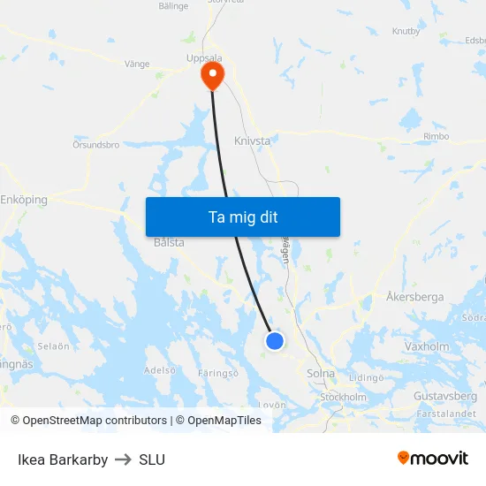 Ikea Barkarby to SLU map