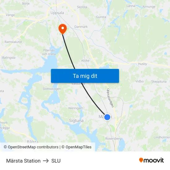 Märsta Station to SLU map