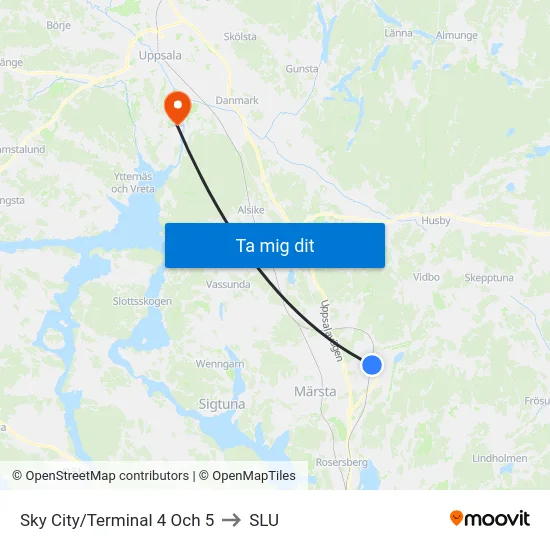 Sky City/Terminal 4 Och 5 to SLU map