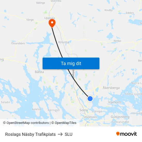 Roslags Näsby Trafikplats to SLU map