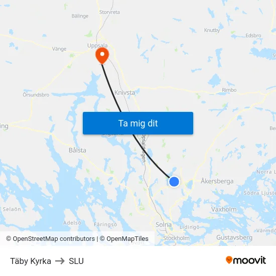 Täby Kyrka to SLU map