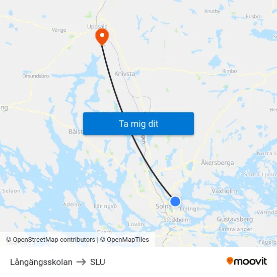 Långängsskolan to SLU map