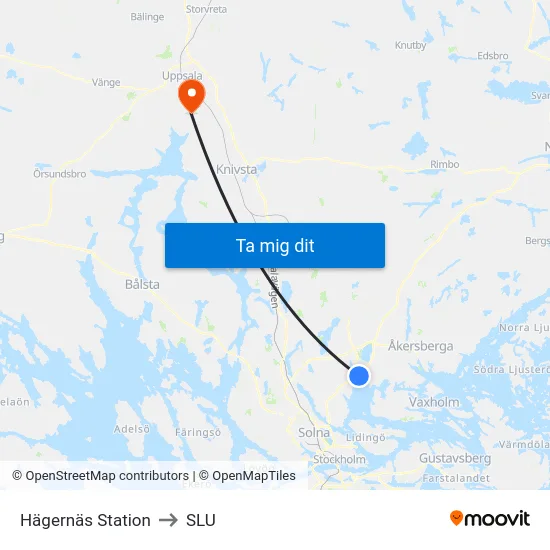Hägernäs Station to SLU map