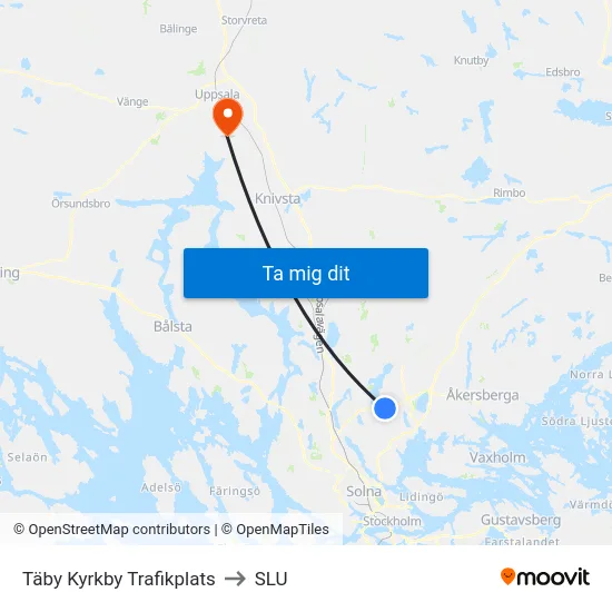 Täby Kyrkby Trafikplats to SLU map