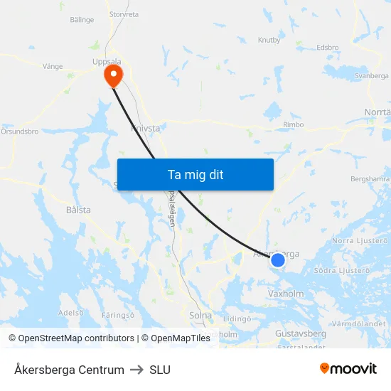 Åkersberga Centrum to SLU map