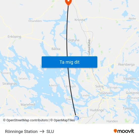Rönninge Station to SLU map