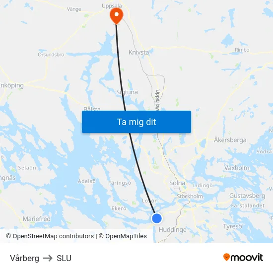 Vårberg to SLU map