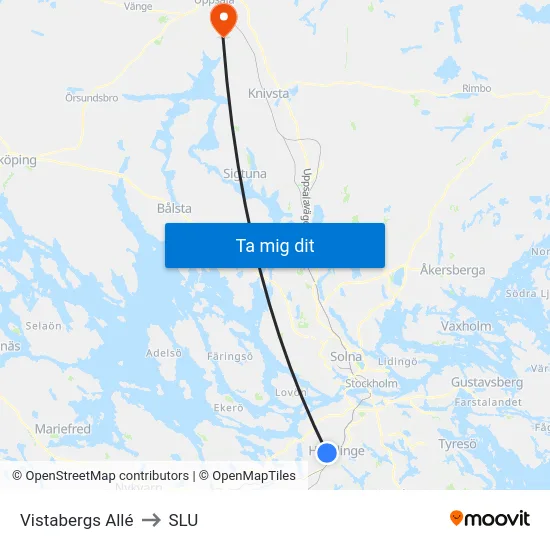 Vistabergs Allé to SLU map