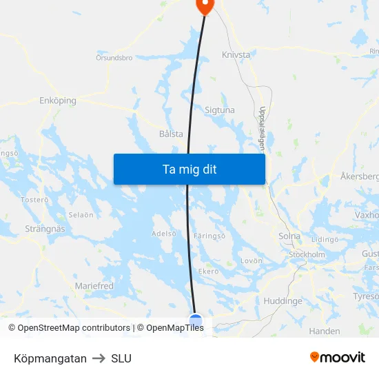 Köpmangatan to SLU map