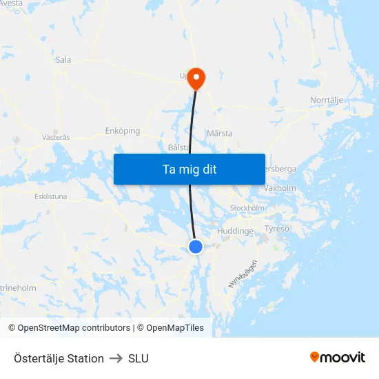 Östertälje Station to SLU map