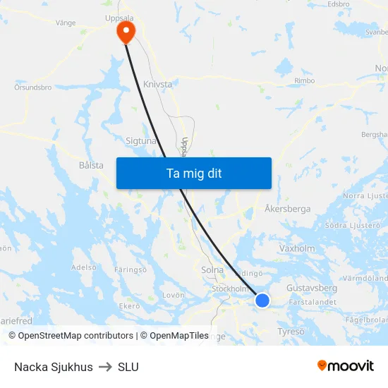 Nacka Sjukhus to SLU map