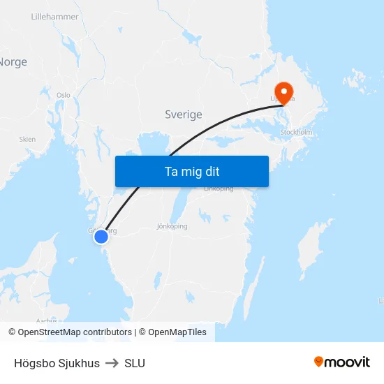 Högsbo Sjukhus to SLU map