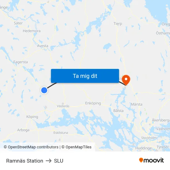 Ramnäs Station to SLU map