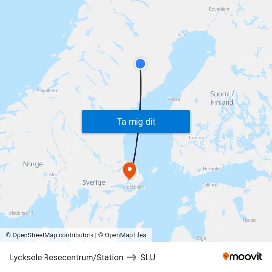 Lycksele Resecentrum/Station to SLU map