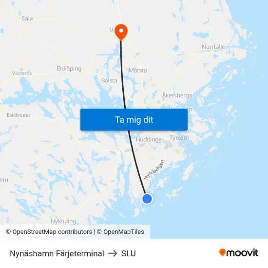 Nynäshamn Färjeterminal to SLU map