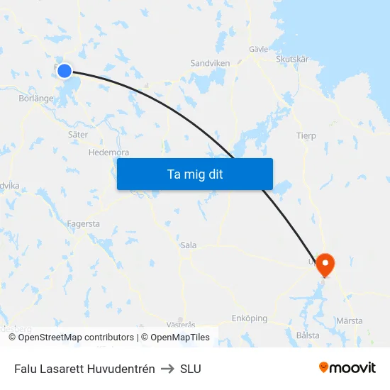 Falu Lasarett Huvudentrén to SLU map