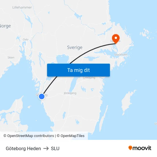 Göteborg Heden to SLU map