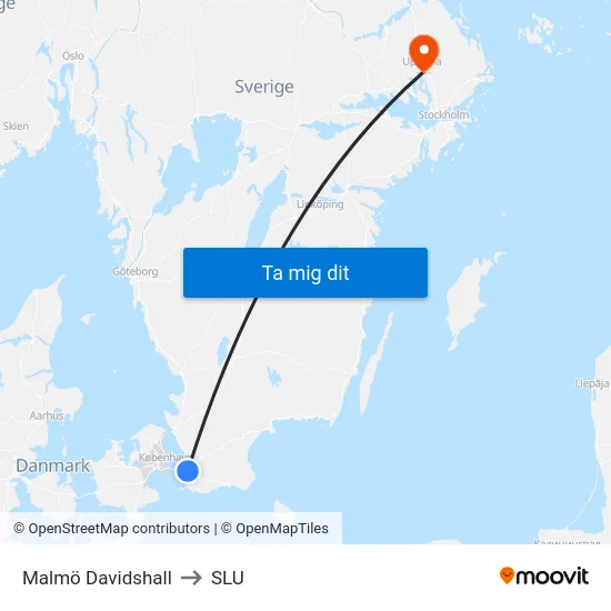 Malmö Davidshall to SLU map