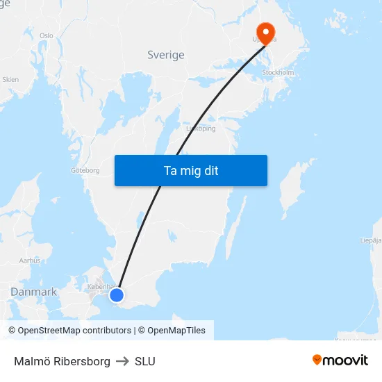 Malmö Ribersborg to SLU map