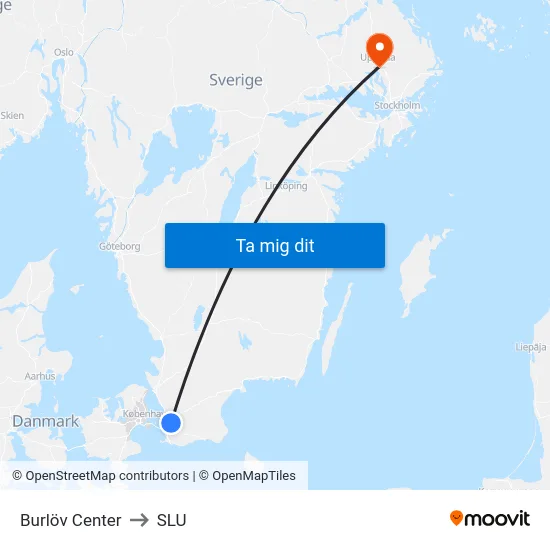 Burlöv Center to SLU map