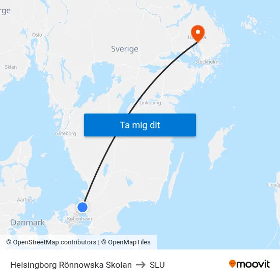 Helsingborg Rönnowska Skolan to SLU map