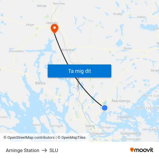 Arninge Station to SLU map