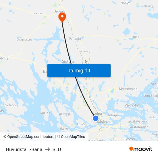 Huvudsta T-Bana to SLU map