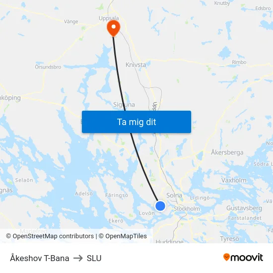 Åkeshov T-Bana to SLU map