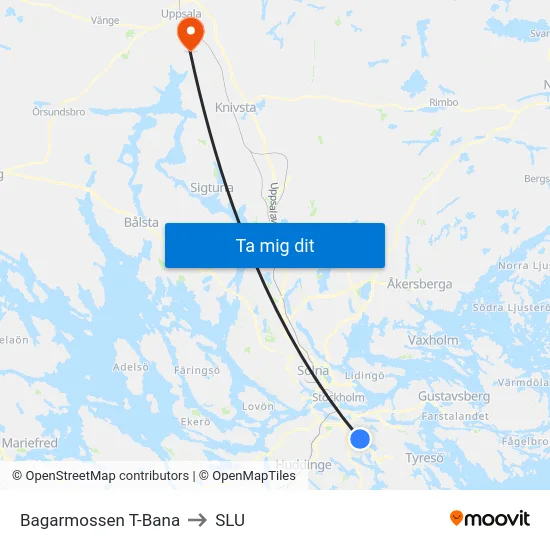 Bagarmossen T-Bana to SLU map