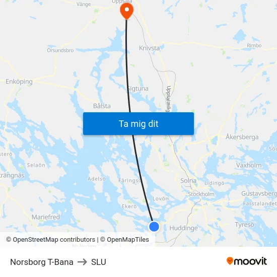 Norsborg T-Bana to SLU map