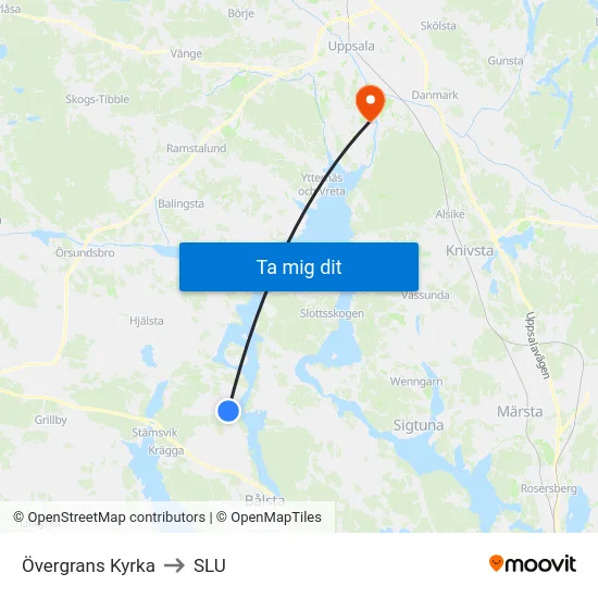 Övergrans Kyrka to SLU map