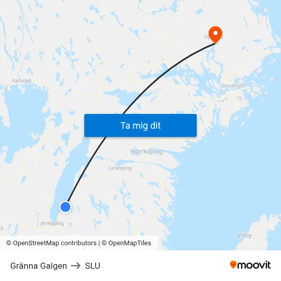 Gränna Galgen to SLU map